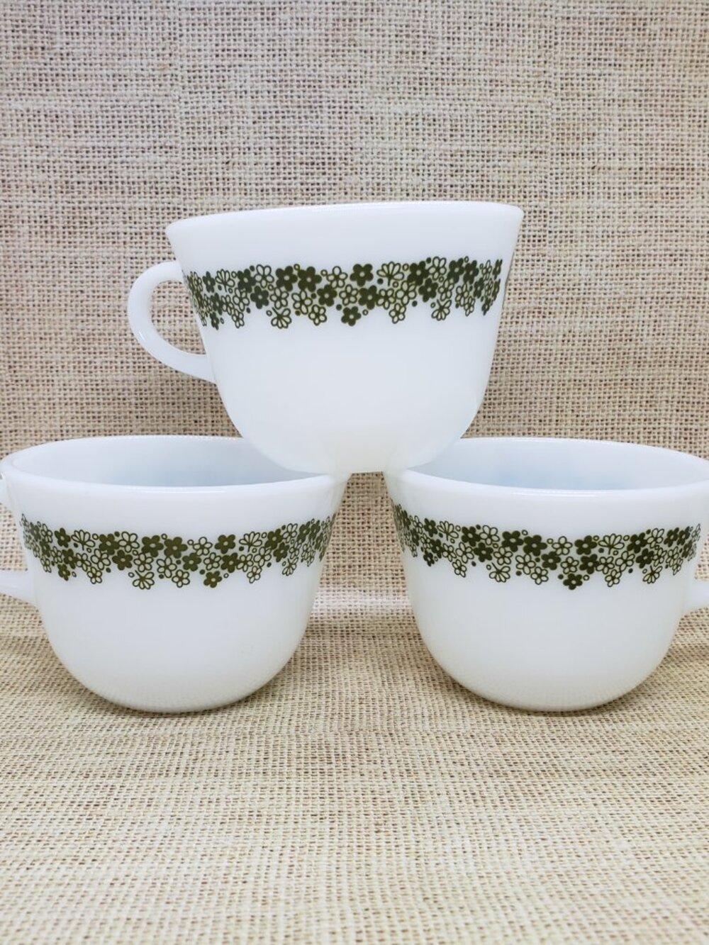 3 Pyrex Spring Blossom Mugs White Green Flower Crazy Daisy Corelle Compatibles - Picture 10 of 10